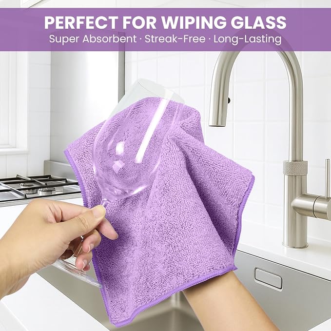 Microfiber Cleaning Cloth, 12 Pack Purple Cleaning Rags - Image 4
