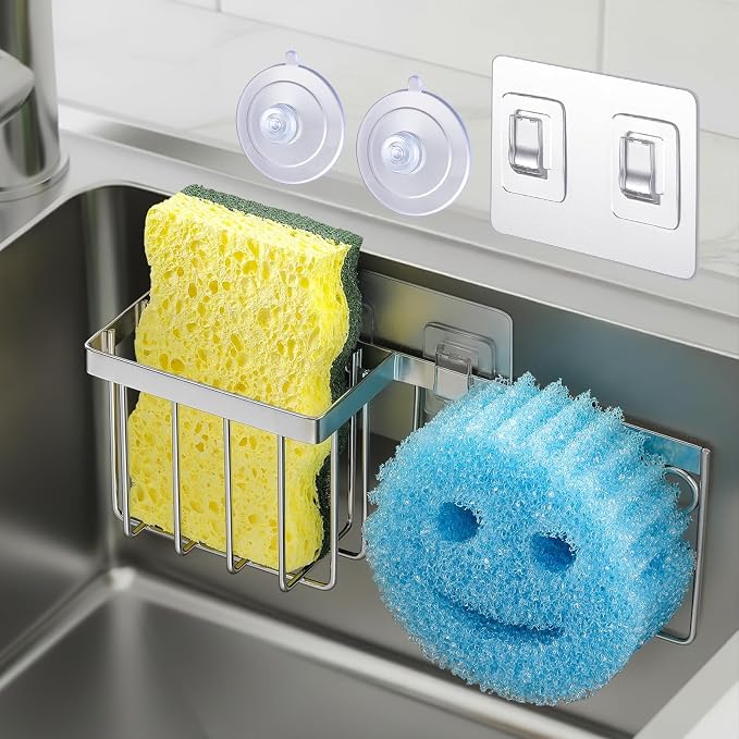 Sponge Holder for Kitchen Sink, Sponge Caddy for Scrub Daddy / Scrub Mommy by MakeLifeBetterEasier
