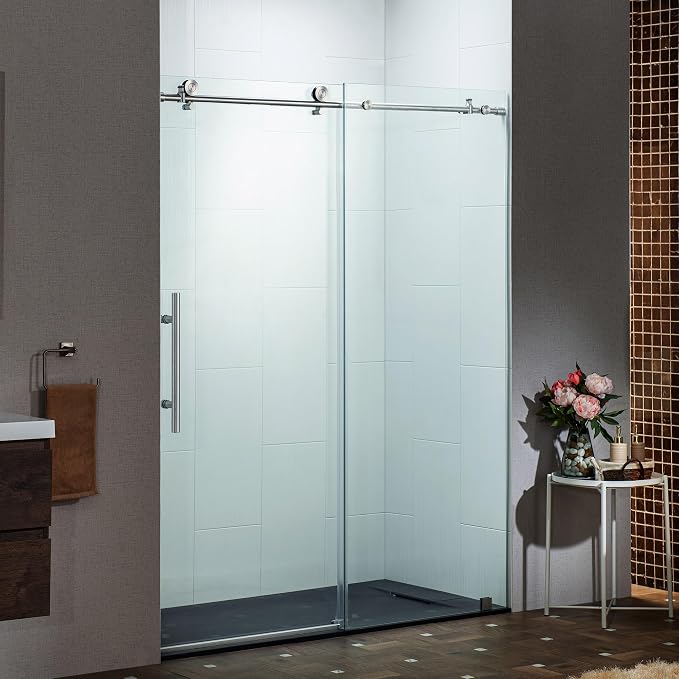 Woodbridge Frameless Single Sliding Shower Doors in Brushed Nickel Finish - Image 8