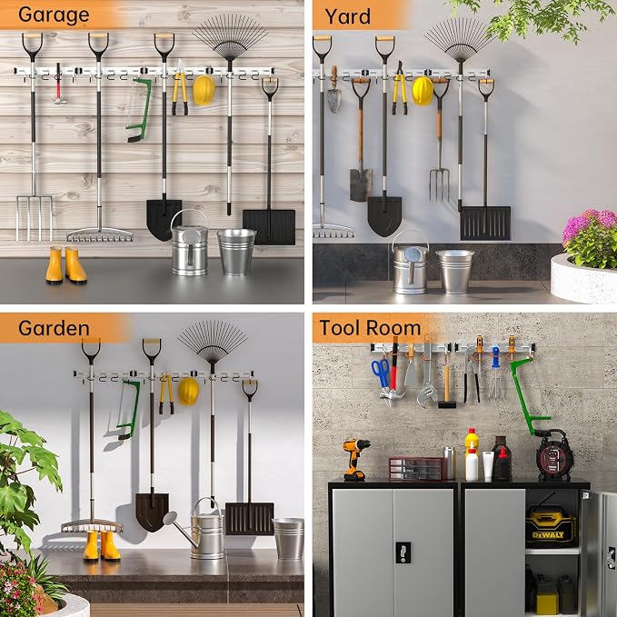 69'' Aluminum Alloy Garden Tool Organizer Wall Mount Garage Organizers and - Image 6