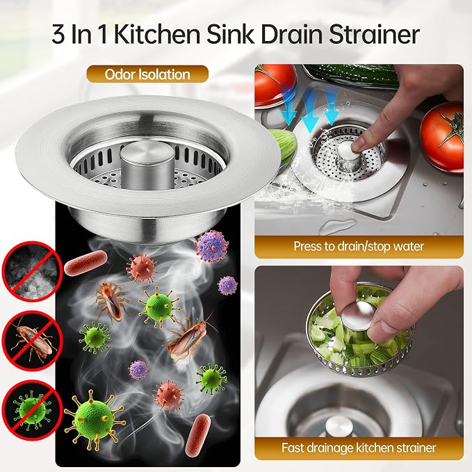 YYKBZ 3 in 1 Kitchen Sink Drain Strainer, Stainless Steel Sink Stopper - Image 5