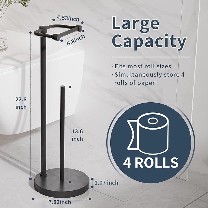 Toilet Paper Holder Stand, Post Pivoting Design Free Standing Toilet Paper - Image 4