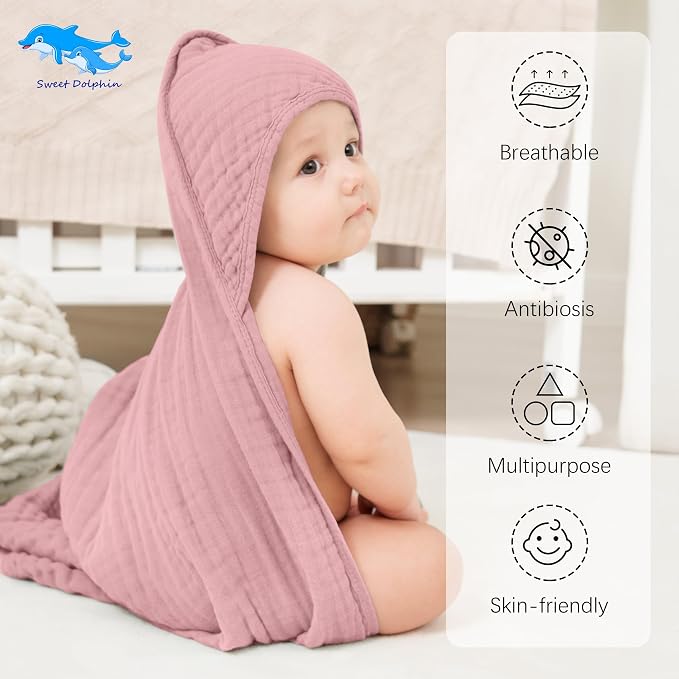 SWEET DOLPHIN Muslin Hooded Baby Bath Towels - Image 2