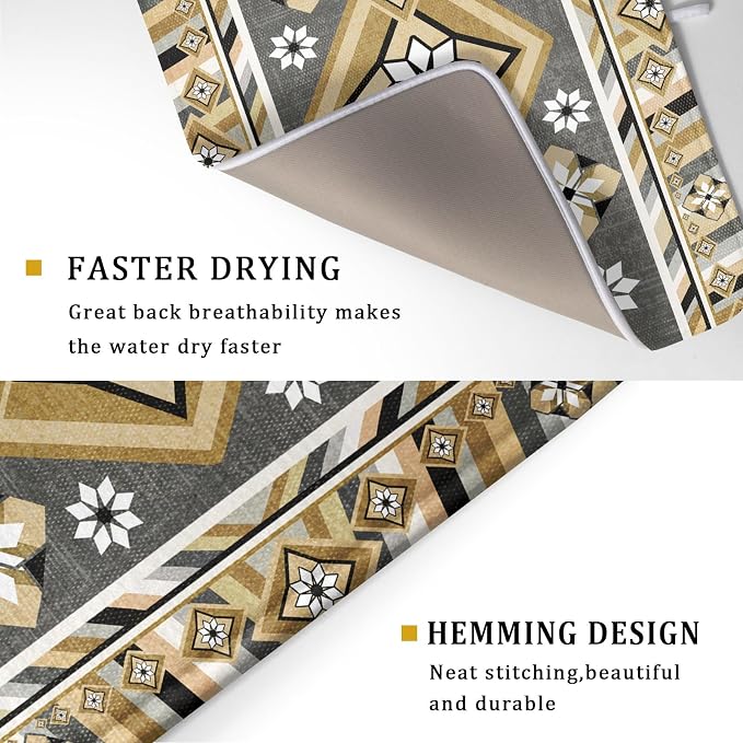 Boho Yellow Gray Aztec Dish Drying Mat - Image 3
