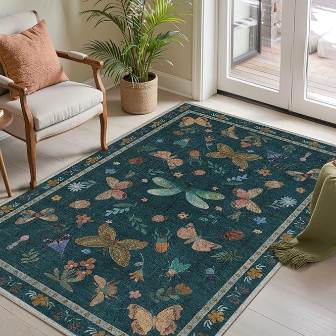 3x5 Rug for Entryway Bedroom, Floral Vintage Retro Boho Throw Rug, Non Slip & by Rugxara