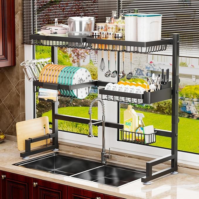 Over The Sink Dish Drying Rack 27-40L x 12W x 32.5-37H Snap-On Design 2 Tier - Image 7