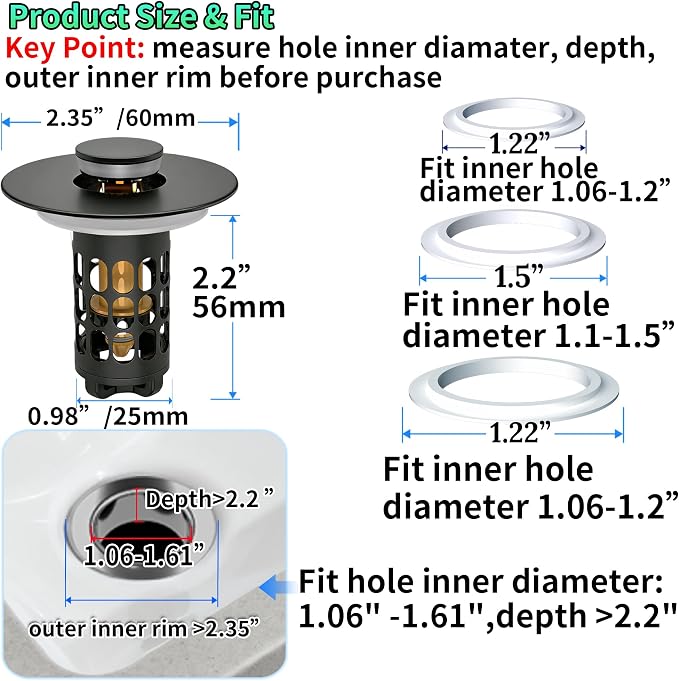 Sink Stopper Bathroom Drain, Universal Bathroom Sink Drain Strainer - Image 6