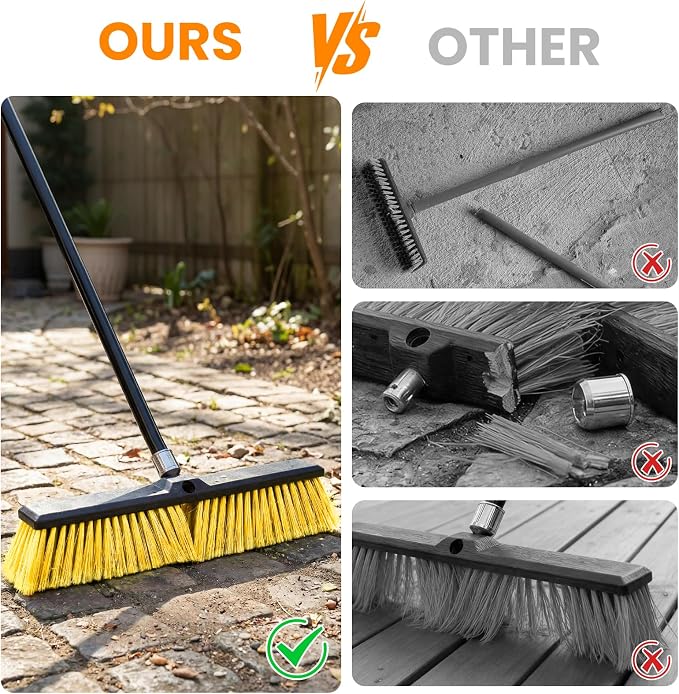 18 Inches Push Broom Outdoor，Commercial Broom Brush，Stiff Bristle Brush - Image 5