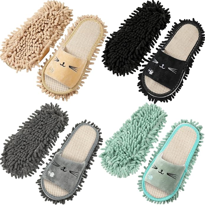 Wesiti 4 Pairs Washable Mop Slippers Microfiber Funny Mop Shoes Floor Cleaning by Unteilti