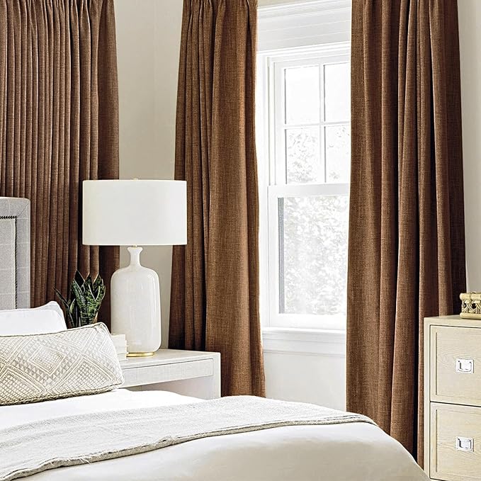 MIULEE 100% Blackout Linen Curtains for Bedroom Thermal Insulated Brown Grommet Room Darkening Curtains & Drapes Fall Decor for Living Room Nursery 52 x 108 Inch (2 Panels)