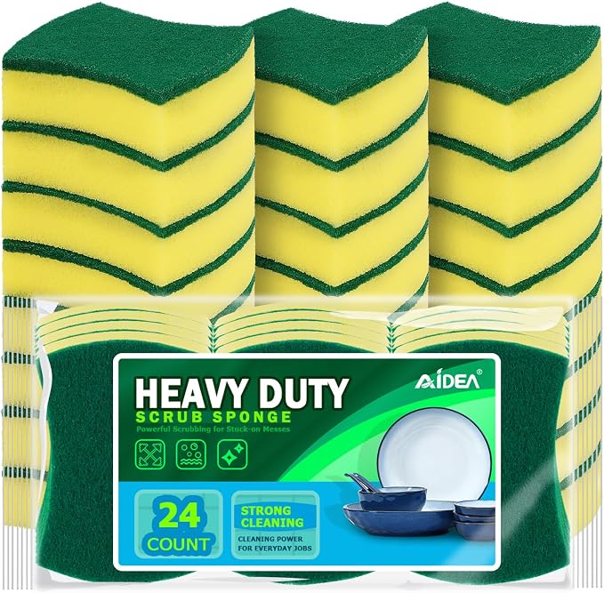 AIDEA Sponges Kitchen, 24 Pack Heavy Duty Dish Sponge, Cleaning Dish Scrubber by AIDEAHOME