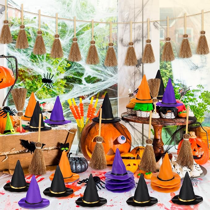 48 Pcs Mini Witch Hats and Broom - Image 4