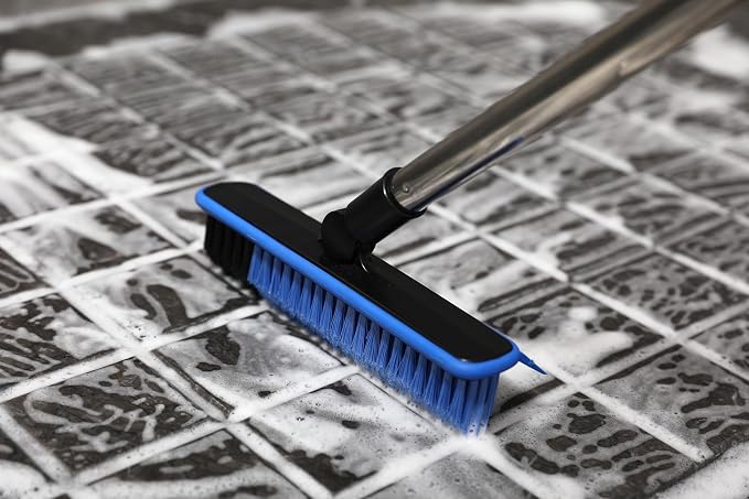 Grout Cleaner Brush with Long Handle, V-Shaped Floor Scrub Brush Swivel Grout - Image 2