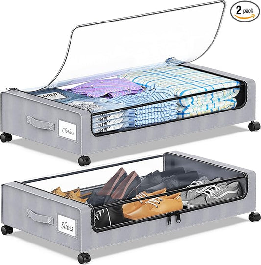 Under Bed Storage with Wheels, Underbed Storage Bins, XXL 60L Rolling Metal by YAASHEEN