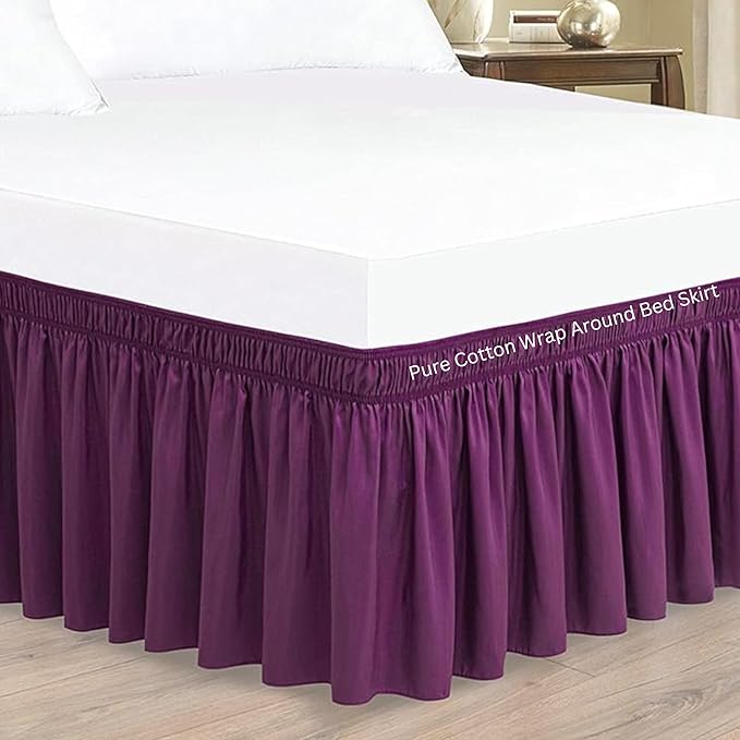 Purple Wrap Around Bed Skirts with 16" Drop - Three Sides Fabric Adjustable Elastic Dust Ruffle Silky Soft -600 TC Stretchy Bed Skirt-RV King(72"X 80") Purple