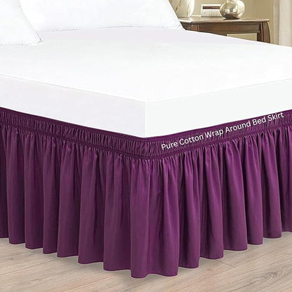 Purple Wrap Around Bed Skirts with 16" Drop - Three Sides Fabric Adjustable Elastic Dust Ruffle Silky Soft -600 TC Stretchy Bed Skirt-RV King(72"X 80") Purple