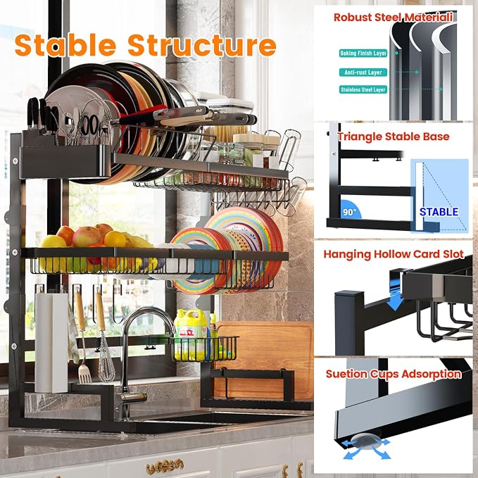 Over Sink Dish Drying Rack Snap-On Design Large Dish Drainer Storage Counter - Image 5