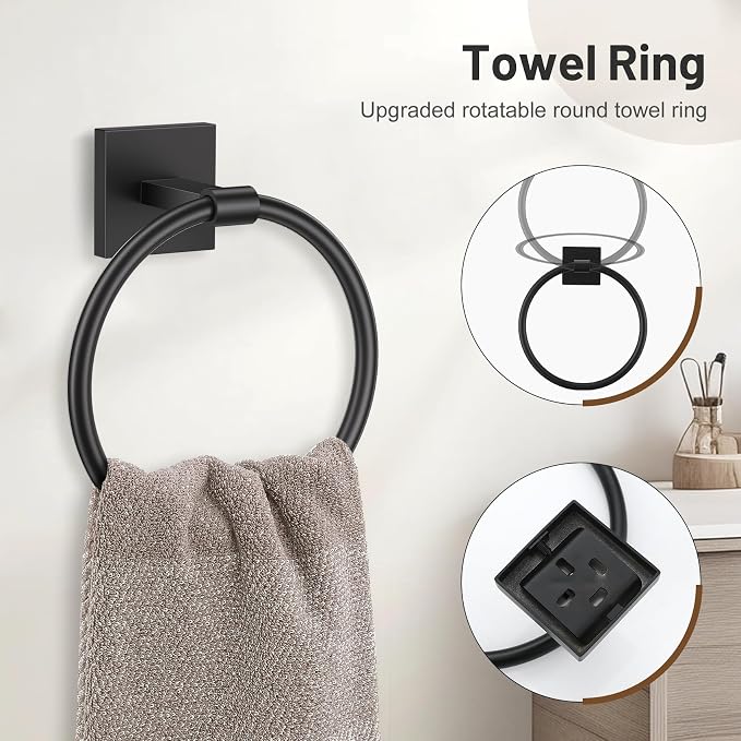 Towel Ring Set 4 Piece Bathroom Hardware Set Includes Towel Ring 2 Towel Hooks - Image 3
