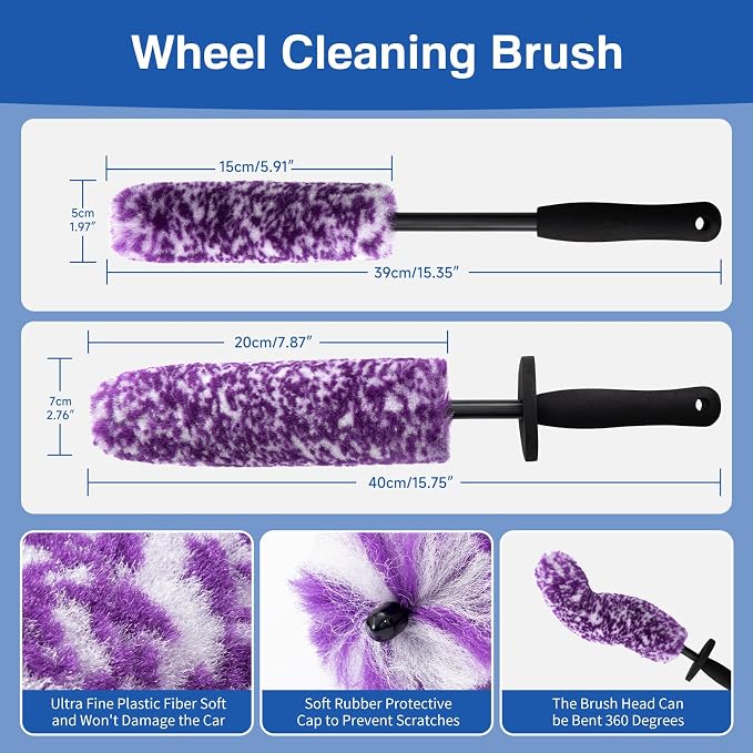 5 Pack Car Wheel and Tire Cleaner Brushes Kit Auto Motorcycle Rim Ultra Soft - Image 3
