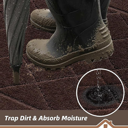 BEQHAUSE Dirt Trapper Door Mat 20" x 32", Doormat Non-Slip Entryway Rugs Washable, Dog Door Mat Stain Resistant and Absorbent Welcome Floor Mat for Front Back Door, Muddy Wet Shoes & Paws, Brown