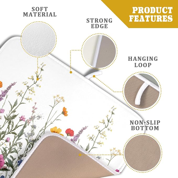 Giwawa Flower Herbs Dish Drying Mat Botanical Plant Dishes Drainer Mat 16x18 - Image 4