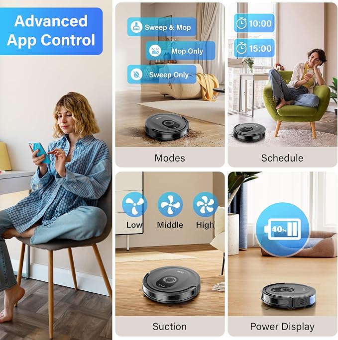 Tikom Robot Vacuum and Mop Combo, 5000Pa Robotic Vacuum Cleaner, 150 Min Max - Image 4