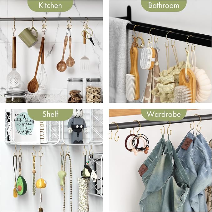 AmazerBath Shower Curtain Hooks, Dark Gold Shower Curtain Rings, Simple Double - Image 6
