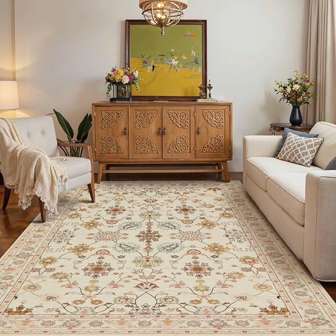 Floral Rug for Living Room Bedroom, 4x6 Washable Rug, Vintage Boho Area Rug - Image 3