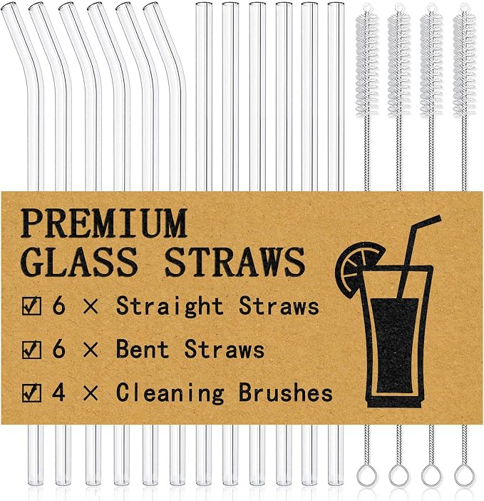 Piteno® 16-Pack Reusable Glass Straws, Milkshakes by Piteno