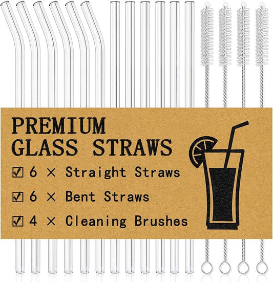 Piteno® 16-Pack Reusable Glass Straws Set, 8.5''x10MM, Milkshakes by Piteno