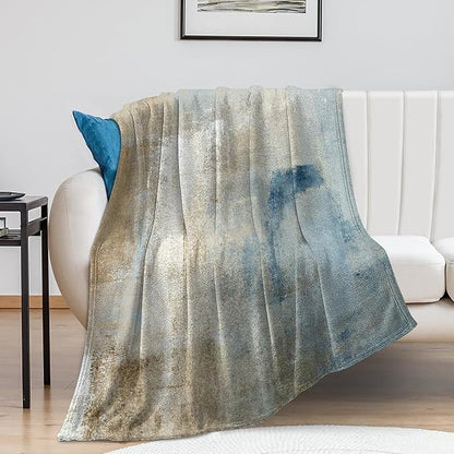 Abstract Gradient Blanket, Modern Fashion Art Blue Grey Brown Painting Strokes Pattern Soft Warm Cozy Plush Flannel Covers for Livingroom Bedroom Couch Chair Camping Travel Home Decor Tapestry 30x40in