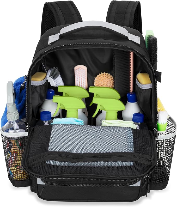 Cleaning Backpack with Bottom Plate & Waterproof Bottom, Large Supplies Bag by HODRANT