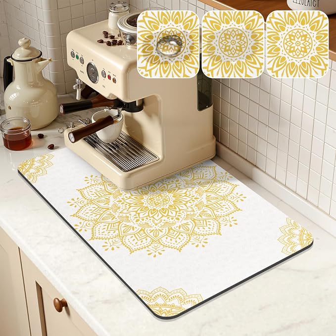 Yamaziot Boho Coffee Mat 12"x20", Floral Dish Drying Mat - Image 9