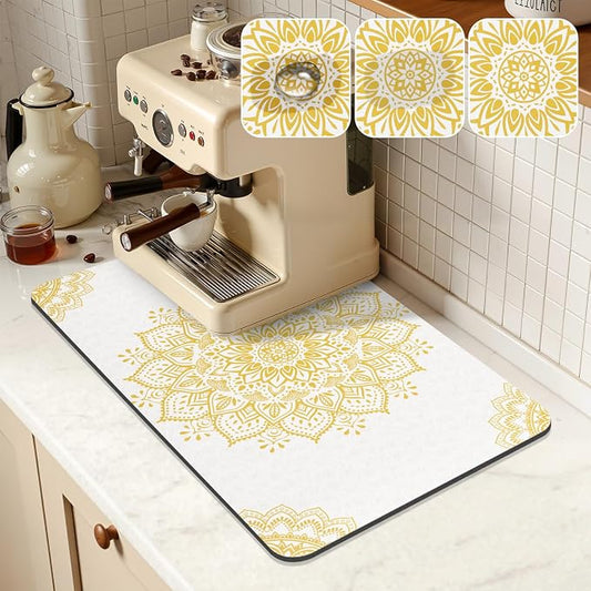 Yamaziot Boho Coffee Mat 12"x20", Floral Dish Drying Mat by Yamaziot