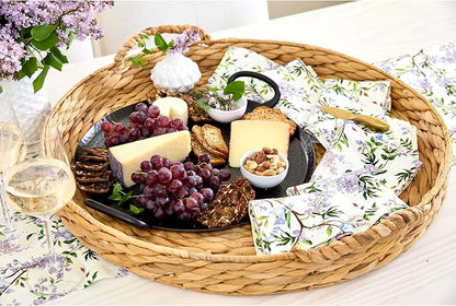 Solino Home Lilacs Floral Print Table Runner 90 Inches Long - 100% Pure Linen Table Runner 14 x 90 Inch - Handcrafted and Machine Washable - Lilacs/Off White Print