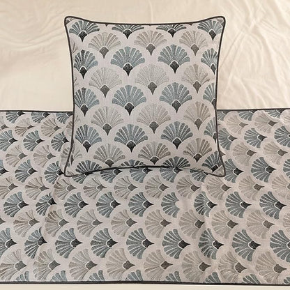 The HomeCentric King Queen Twin Blue & Grey Designer CA King 86"x18" Bed Runner with 2 Pillow Cover, Floral Embroidery Bed Scarf on Cotton Fabric - Flourish Bloom
