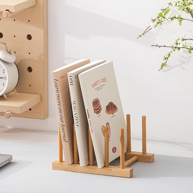 HBlife 2pcs Bamboo Dish Plate Bowl Cup Book Pot Lid Cutting Board Drying Rack - Image 5