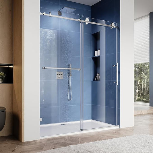 SUNNY SHOWER Frameless Shower Door 60" W x 79" H, Single Sliding Shower Glass by SUNNYSHOWER