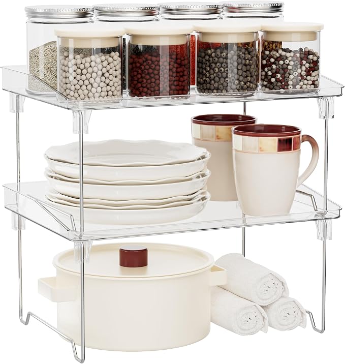 2 Pcs Cabinet Organizer Shelf, Stackable Kitchen Counter Shelves, Spice Rack by STARLATTA