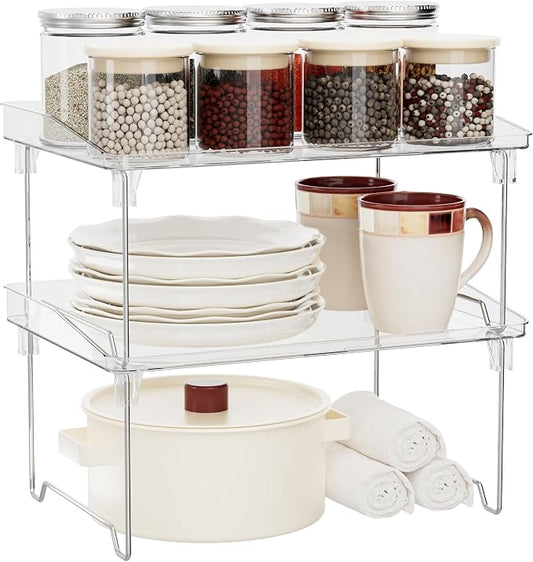 2 Pcs Cabinet Organizer Shelf, Stackable Kitchen Counter Shelves, Spice Rack by STARLATTA