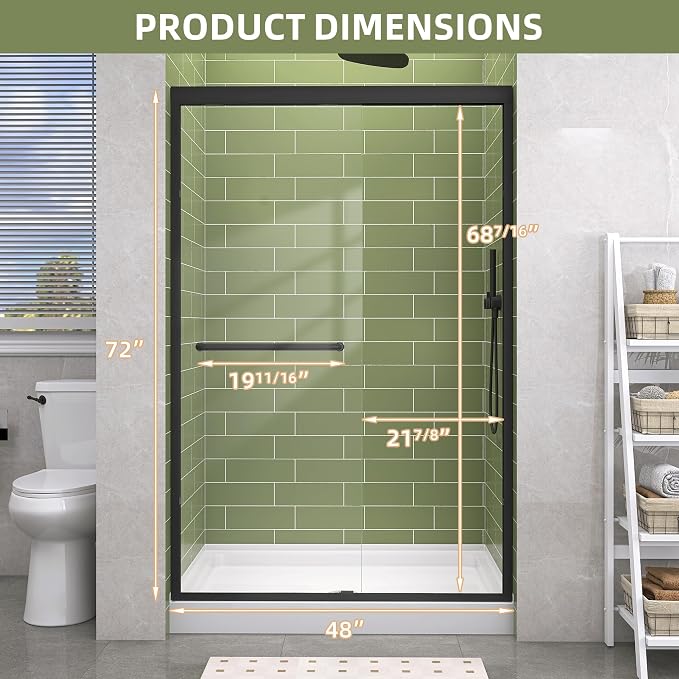 GETPRO Sliding Shower Door 44-48 in. W x 72 in. H Semi-Frameless Bypasss Double - Image 9