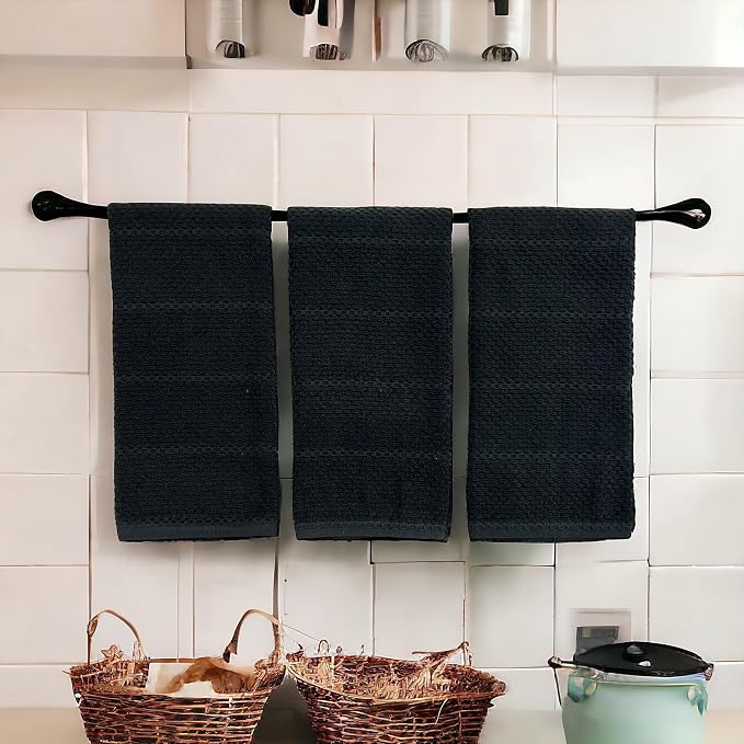 Serafina Home Black Textured Kitchen Hand Dish Towels 100% Cotton Cloth Soft - Image 8