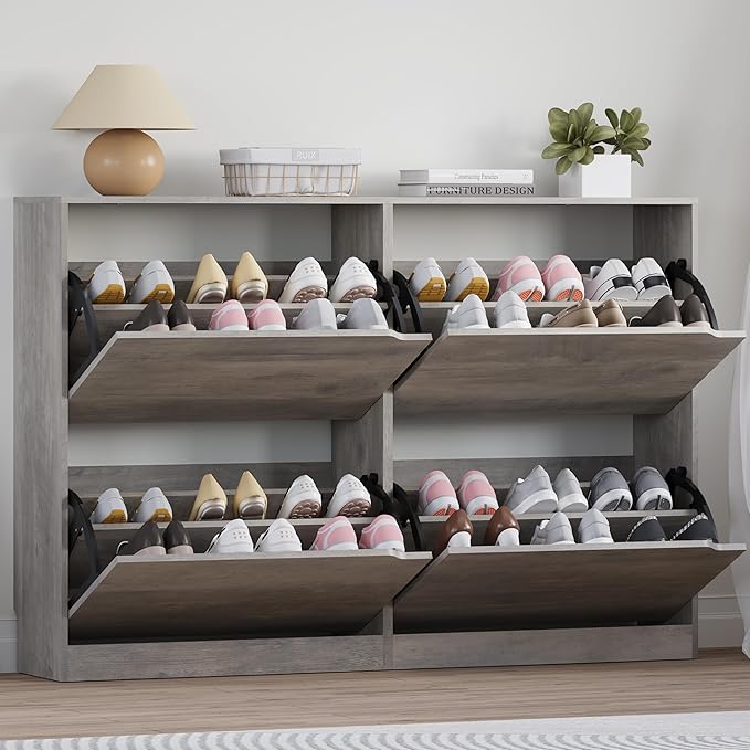 Shoe Cabinet with 4 Flip Drawers, Narrow Hidden Shoe Storage Cabinet, Slim by BORNOON