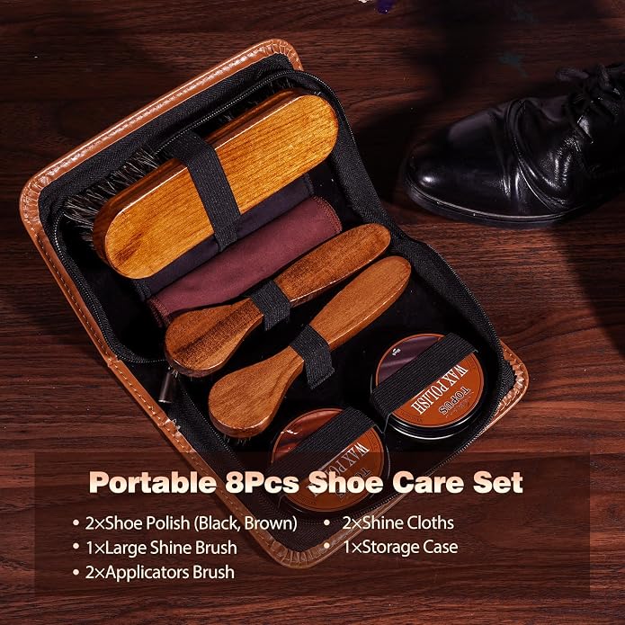 Topus 8 Pieces Shoe Polish Kit, Includes 2Pcs 1.4Oz Brown Shoe Wax, 3 Pieces - Image 7