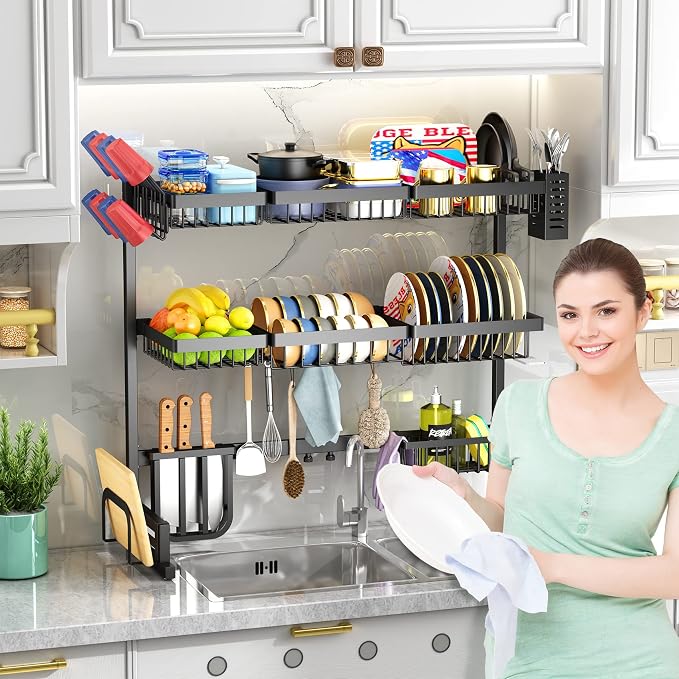 Over The Sink Dish Drying Rack, 3 Tier Adjustable Large Capacity Kitchen - Image 7