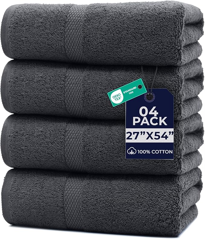 DAN RIVER Bath Towels Set of 4, 27 x 54 Inches, 100% Cotton, Larger & Lighter by DanRiver