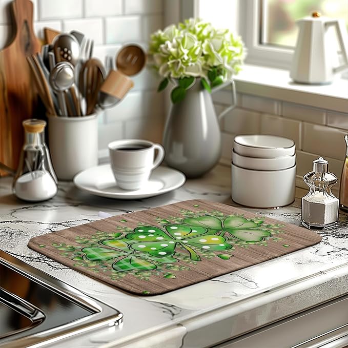 St Patricks Day Wooden Plank Shamrock Drying Mat - Image 6
