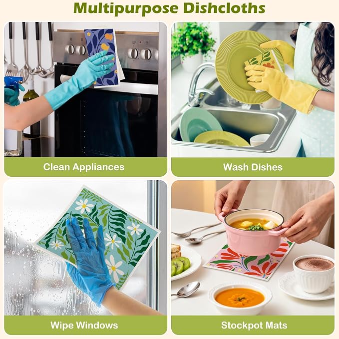 6 Packs Swedish Paper Cloths for Kitchen, Reusable Paper Towels Washable Dish - Image 7
