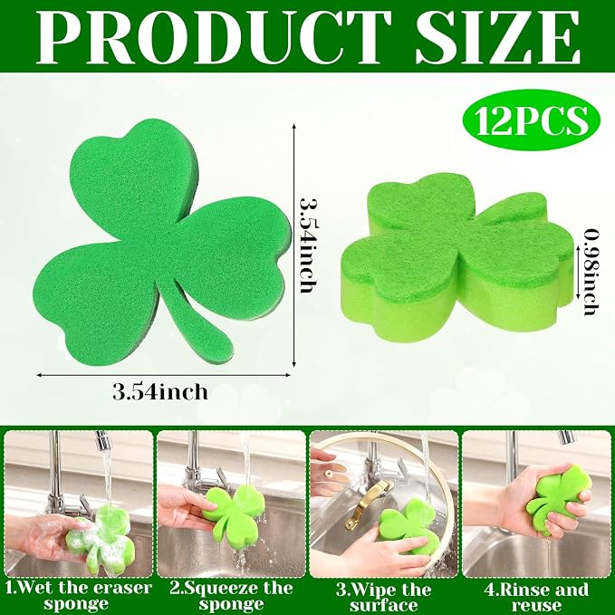 Tioncy 12 Pack St. Patrick's Day Kitchen Sponges Bulk Dual Sided Scrubber - Image 2