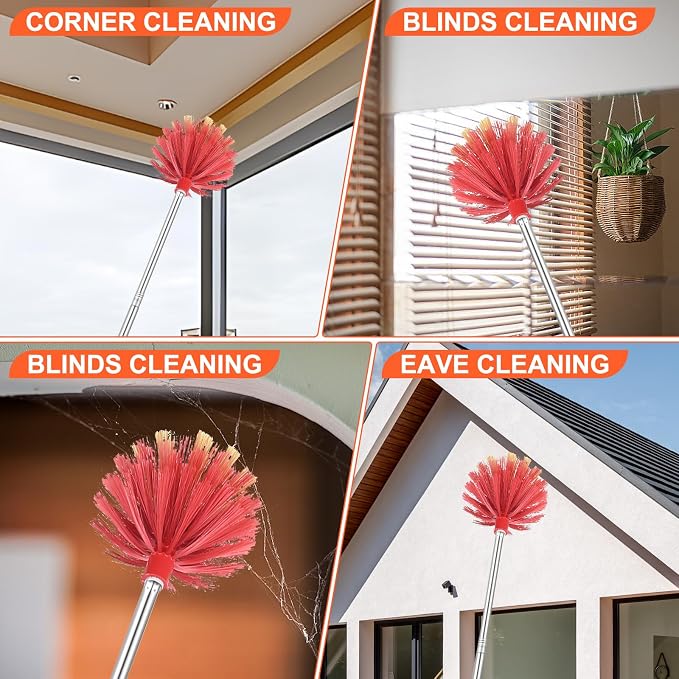 Cobweb Duster with Extension Pole, Washable Duster with Medium-Stiff Bristles - Image 5